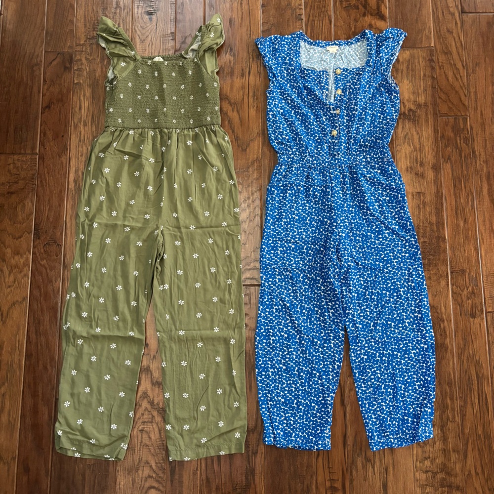 Crewcuts Green and Blue Floral Jumpsuits